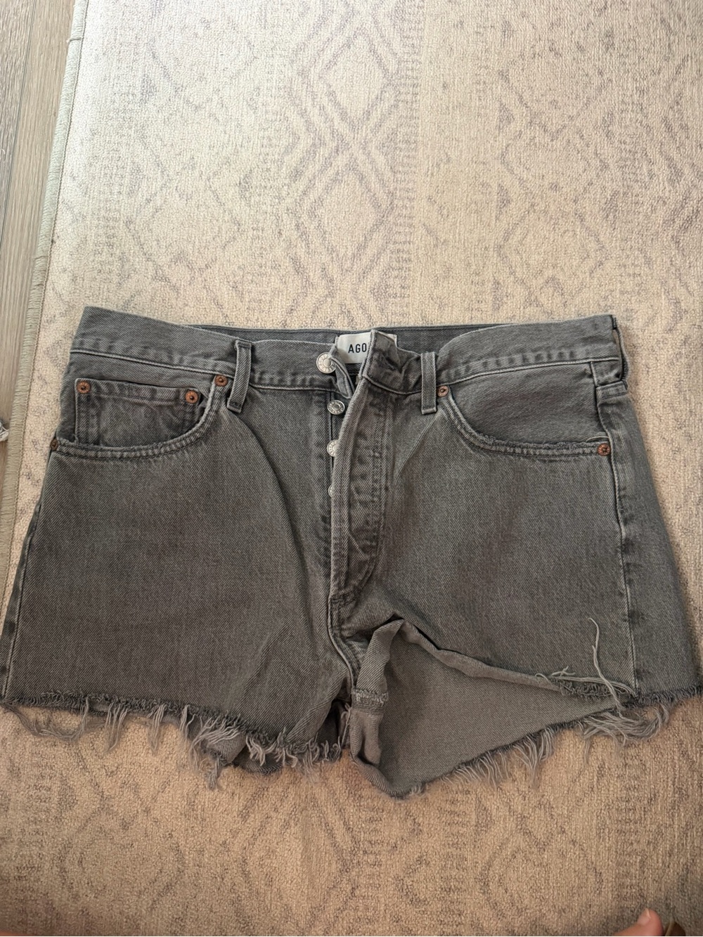 Agolde Washed Gray High-Rise Cutoff Denim Shorts